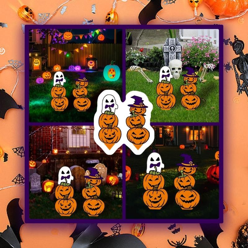 Halloweens Double Fellow pumpkins Metal Stake Stable Lawn Decoration Raitight Outdoor Party