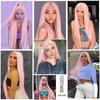 Pelucas Sintéticas Largas Lisas Rosadas Peluca Cosplay para Mujeres Rubio Negro Rojo Naranja Raya Media Pelucas para Mujeres