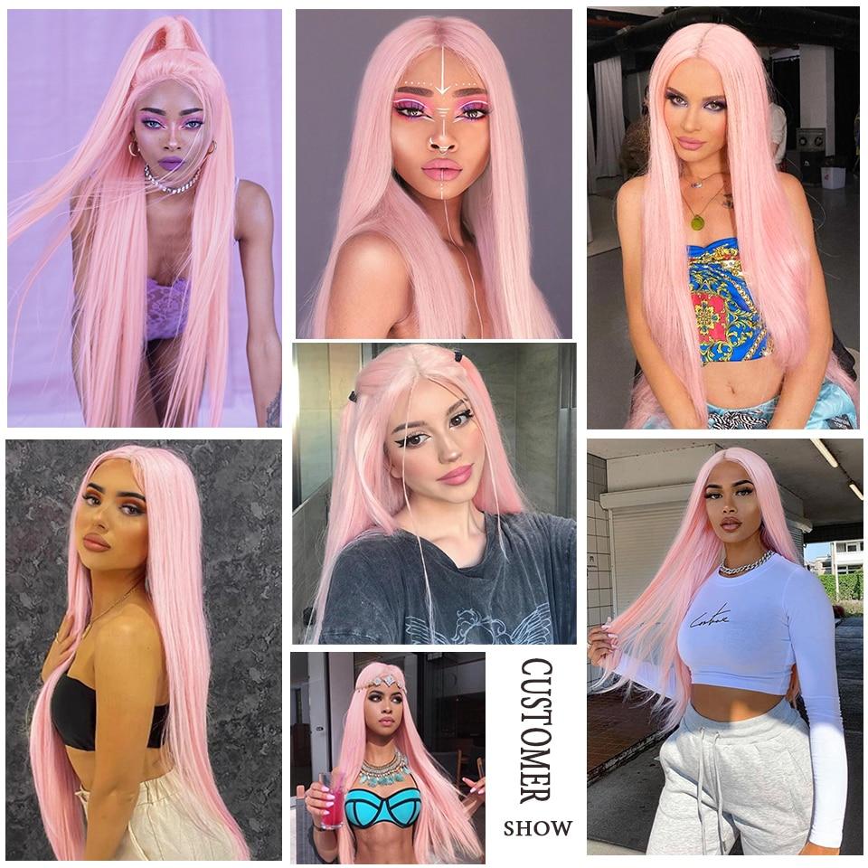 Pelucas Sintéticas Largas Lisas Rosadas Peluca Cosplay para Mujeres Rubio Negro Rojo Naranja Raya Media Pelucas para Mujeres