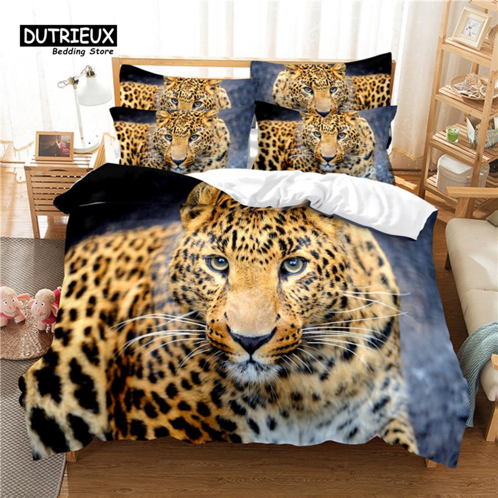 Leopard Bedding Set, 3Pcs Duvet Cover Set, Soft Comfortable Breathable Duvet Cover, For Bedroom Guest Room Decor