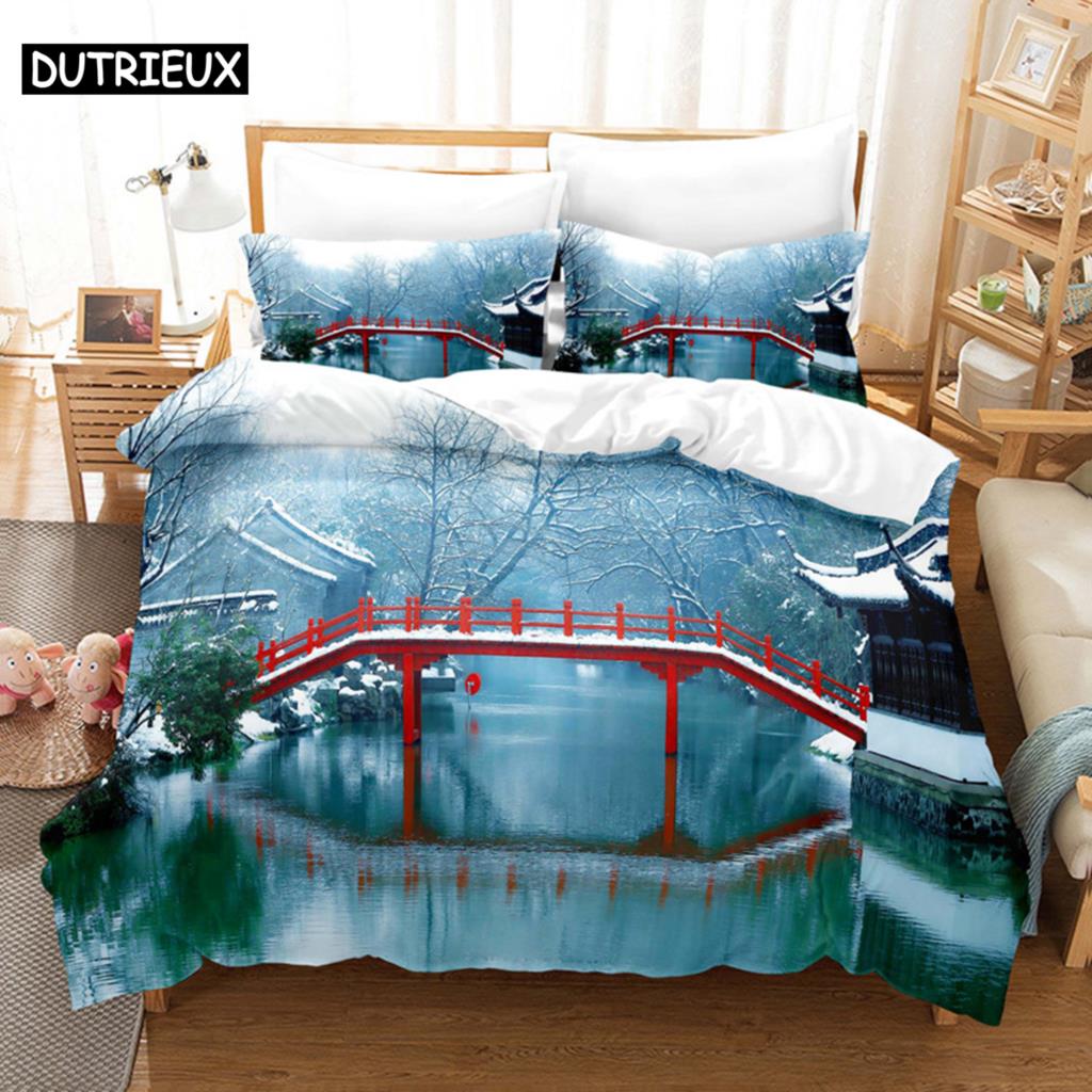 Comforter Snow Scene Bedding Set 3D Bedding Digital Printing Queen Size Bedding Set Fashion Design