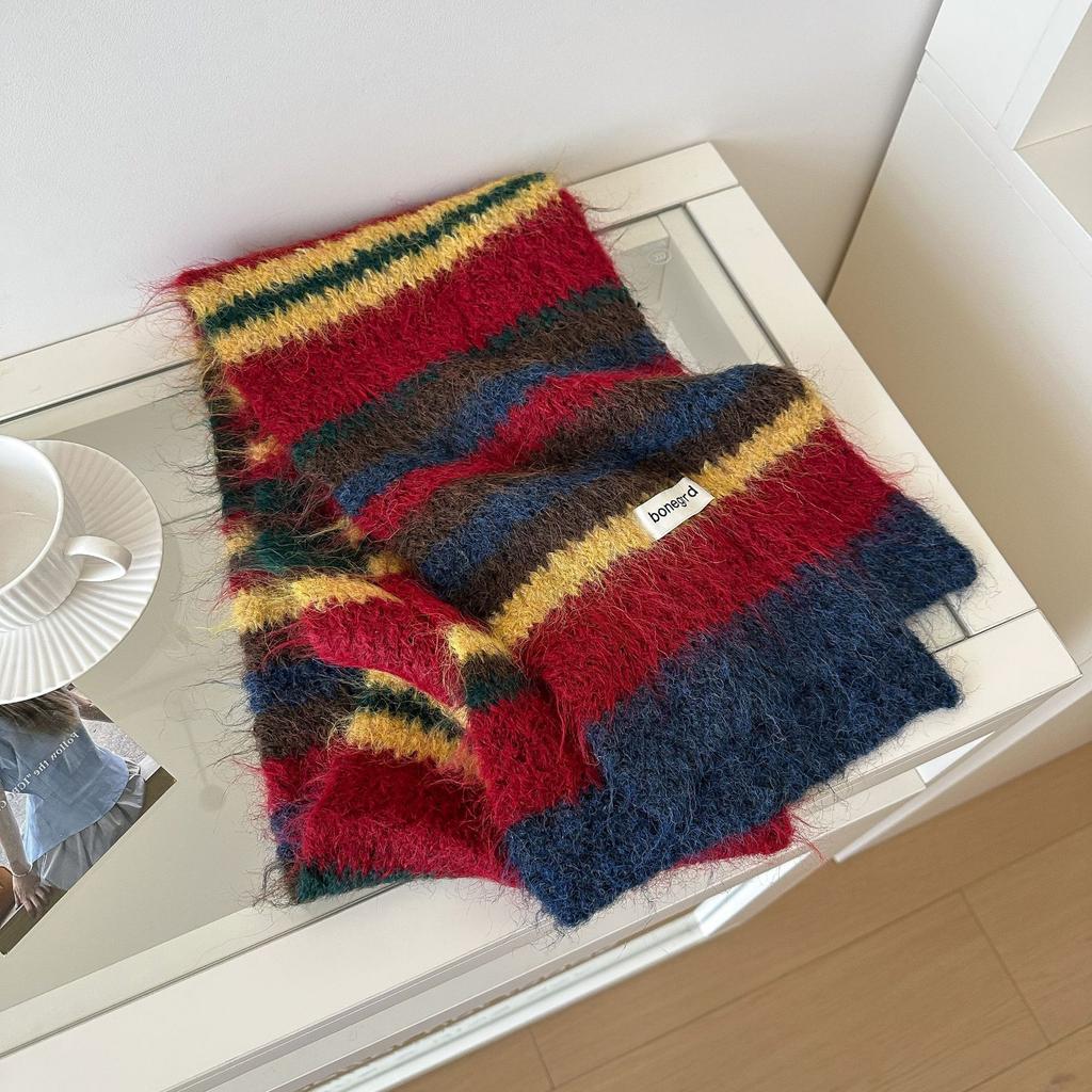 Colorful Striped Japanese Knitted Scarf Female Winter Fashion Warm Neck Scarf Students Korean Version of The Male Couple Models
