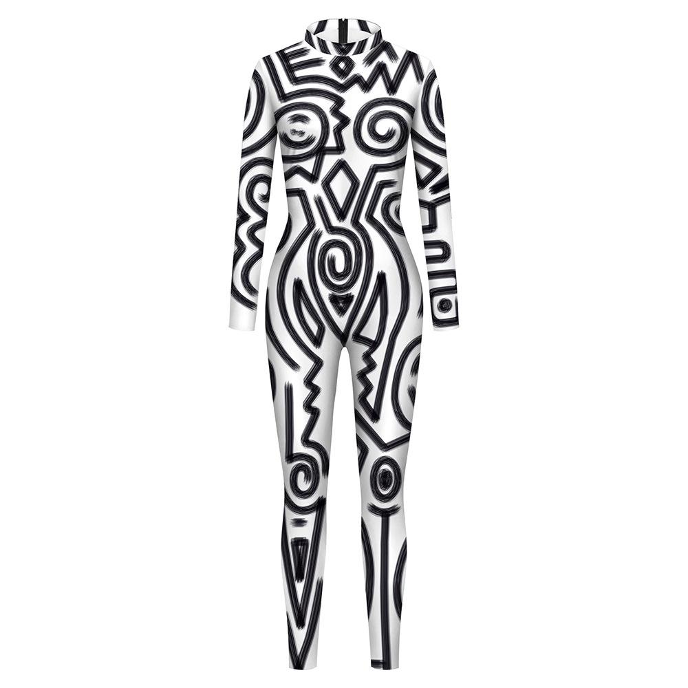 Women Men Punk Robot Abstract Art Geometry 3D Printed Jumpsuit Adults Halloween Cosplay Costume for Dancing Party Dress Up