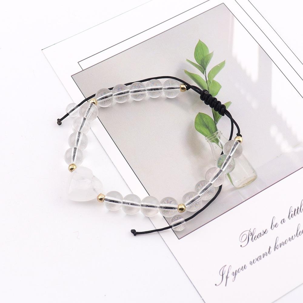 Natural Crystal Love Bracelet, Various Materials, White Powder Amethyst Beaded Bracelet, Adjustable Bracelet B111