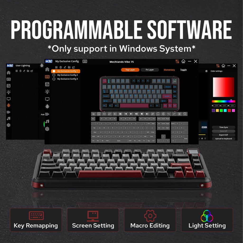 MechLands Vibe75 Wireless Gaming Keyboard with Replaceable Screen Creamy Mechanical Gasket RGB 75% Module, Hot-Swap Support, Keyboard, Structure,