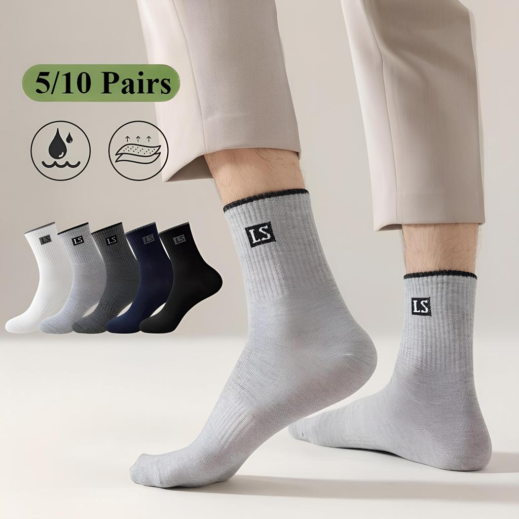 5Pairs of Men's Letter Socks Autumn Winter Spring Socks Mid-tube Sports Socks Lot