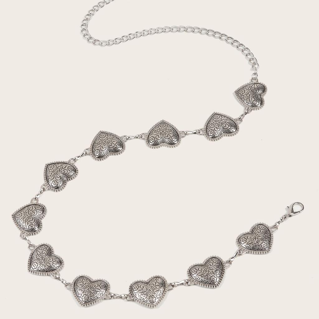 Light Luxury Ancient Silver Love Waist Chain Women'S Niche Texture Retro Belt Chain Accessories