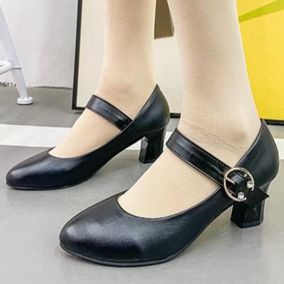 Scarpe da Donna alla Moda, Tacchi Alti a Punta Rotonda, Tacchi Spessi, Versatili Scarpe con Fibbia a Cinturino Singolo, Scarpe da Lavoro