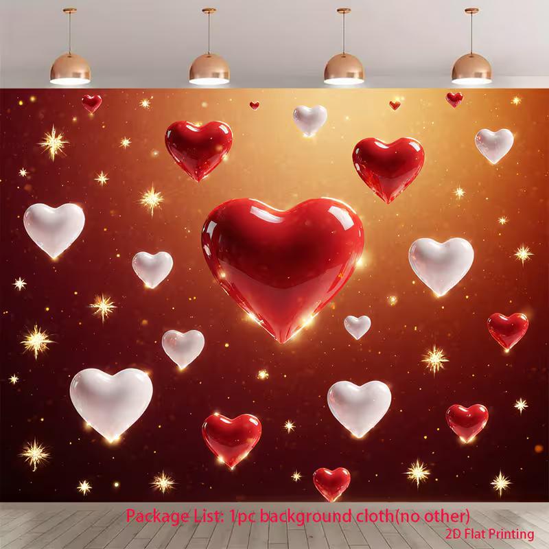 

2D Romantic Heart Backdrop, Sparkling Love Hearts Photography Background Banner 47.2x31.5inch/120*80cm
