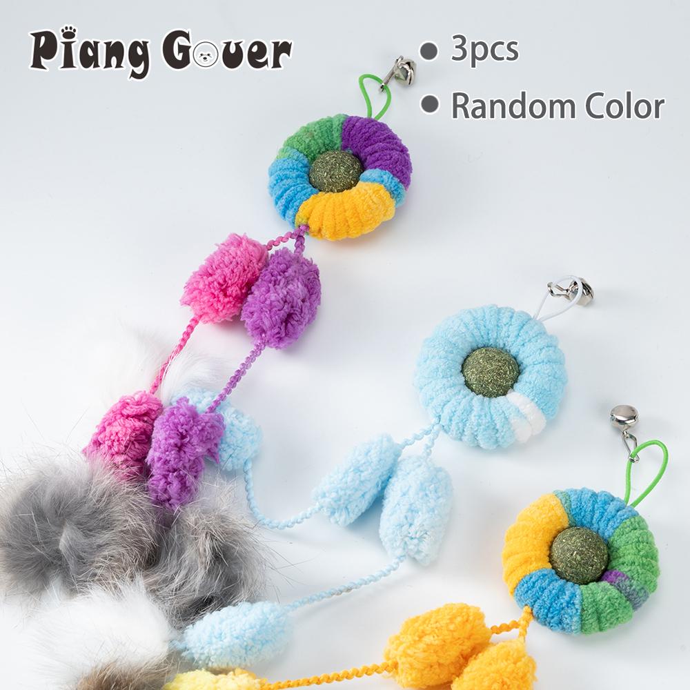 

3pcs Plush Cat Ball Toy Rabbit Hair Cat Sticker Replace The Head Pet Toy