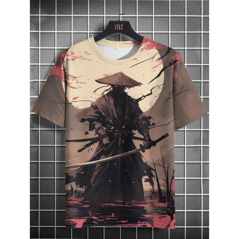 3D tričko s potiskem Válečník Samuraj Pánské módní tričko s kulatým výstřihem a krátkým rukávem s grafikou