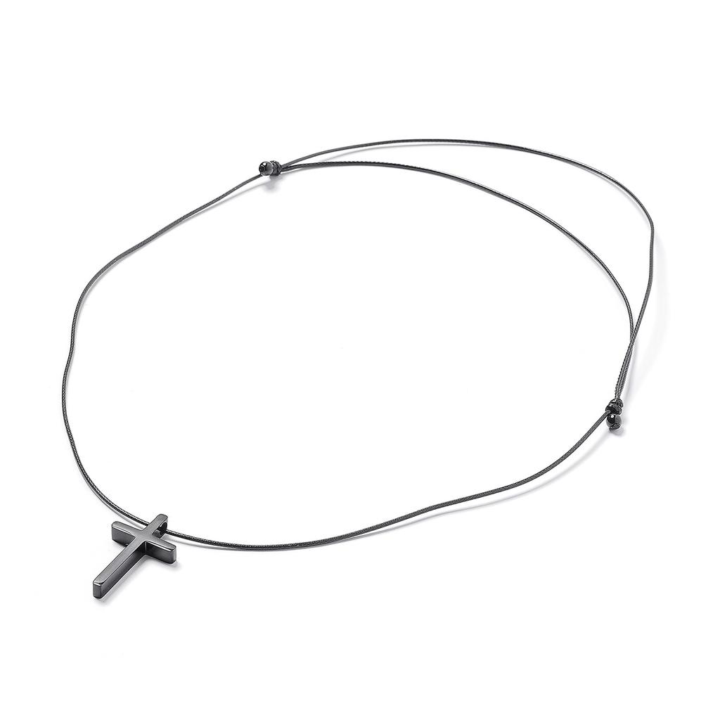 Jbans Classic Black Modern Cross Pendant String Necklace (C2503-An911_Bk)