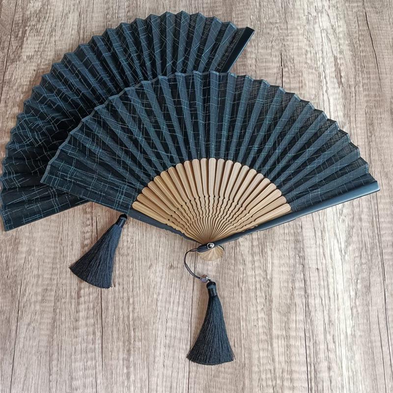 Mogan Fan Jednobarevný Černý Bavlněný Vějíř Čínský Styl Antický Retro Ručně Vyráběný Skládací Vějíř pro Každodenní Použití Přenosný