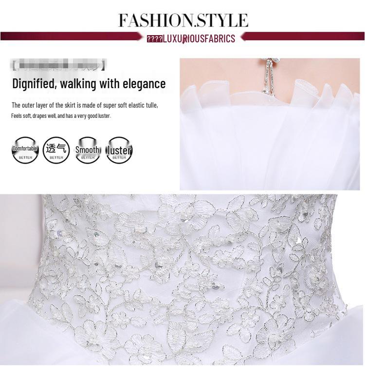 2025 Bílé šněrovací šaty bez ramínek v korejském stylu, délka až na zem, organzové svatební šaty