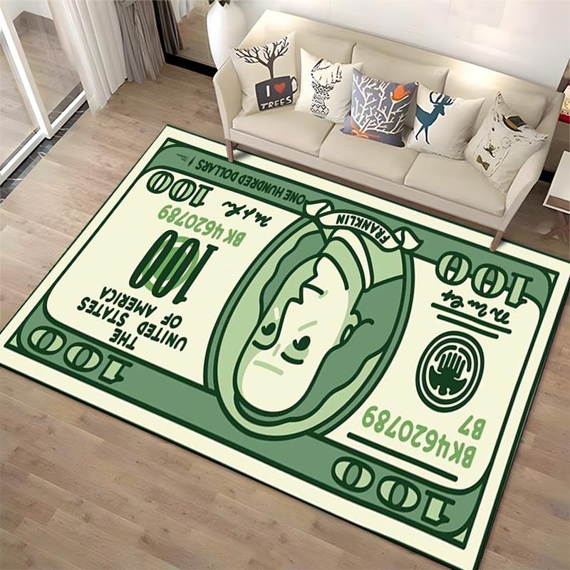 Green Dollar Bill Pattern Carpet with Benjamin Franklin Design Print Suitable for Use As an Anti-slip for Living Room Bedroom Sofas