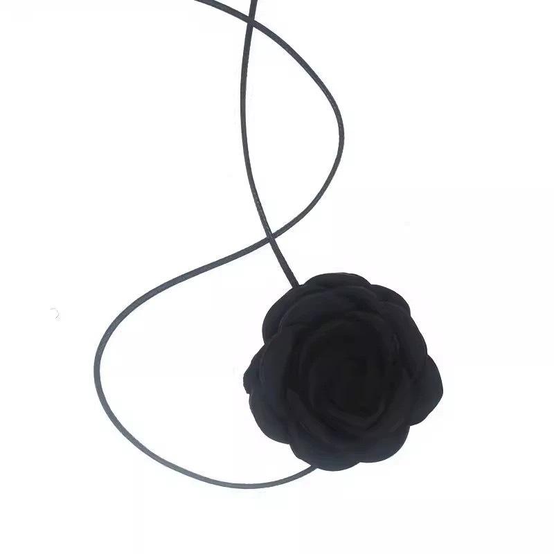 Vintage Rose Wine Red Camellia French Choker Necklace for Women
