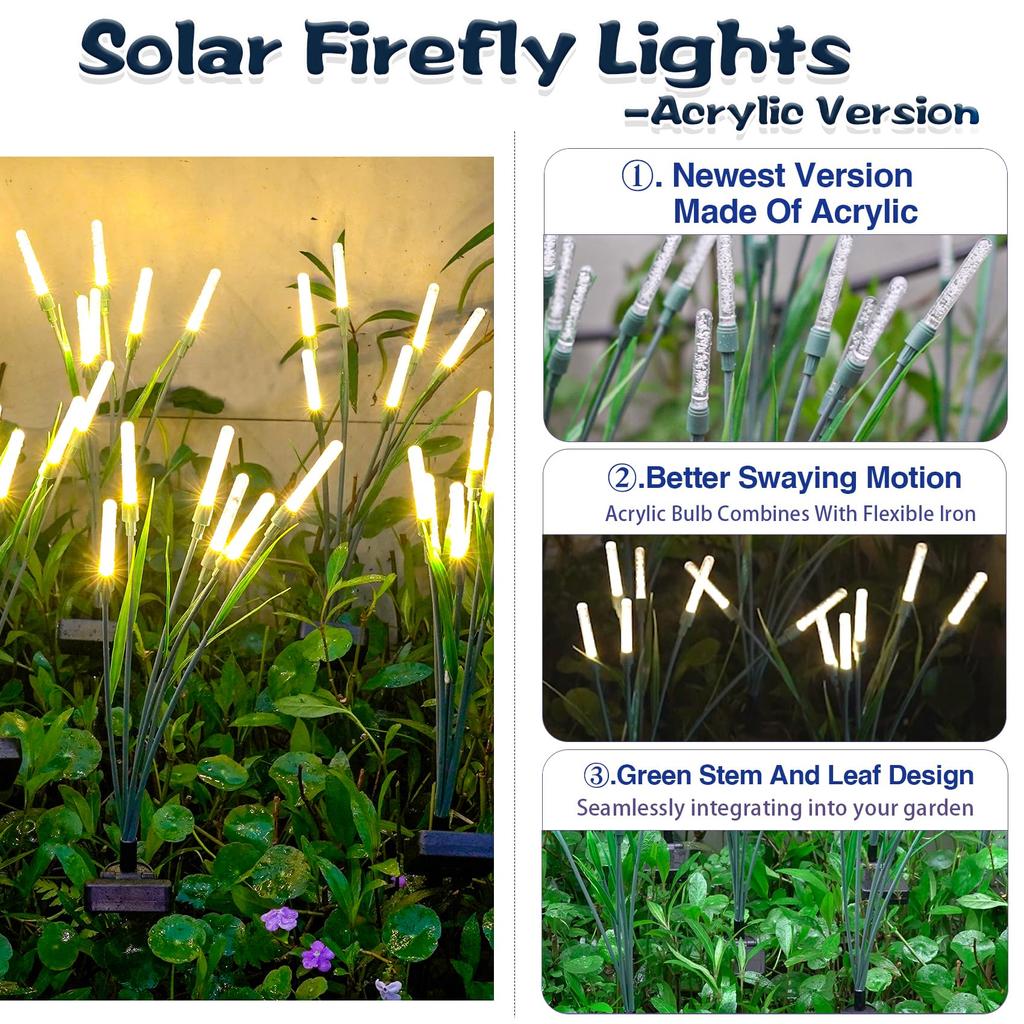 Solar Garden Lights, Newest Version Solar Firefly Lights Made of Acrylic, Solar Lights Outdoor, Solar Decorative Lights