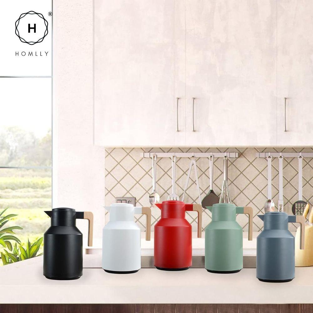 Homlly Rutto Insulated Double Walled Carafe Thermal Flask With Wood Handle (1L)