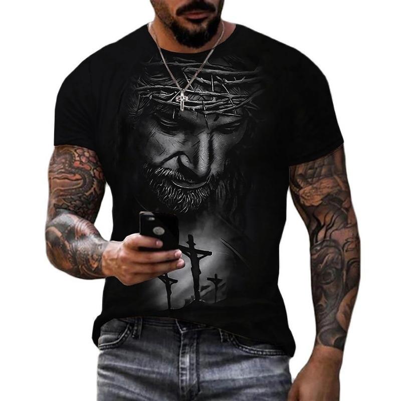 Men's Graphic Faith T Shirt Short Sleeve T Shirt 3D Print Crew Neck Shirt Vintage Fashion Designer Outdoor