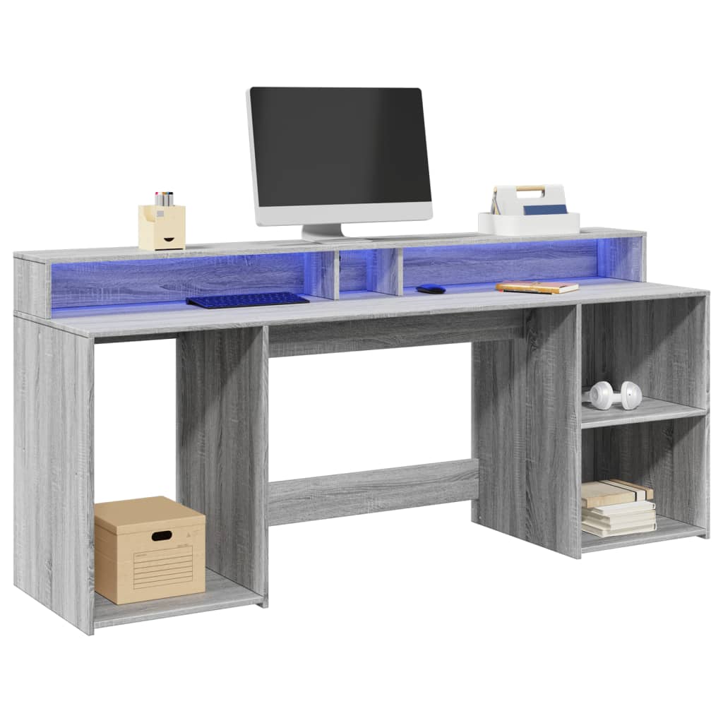 Vidaxl Schreibtisch mit LED-Beleuchtung, Sonoma-Eiche Grau, 200X55X91 Cm