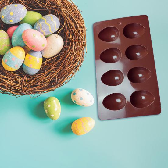 Egg Shaped Silicone Mold for Baking 8-Cavity Food-Grade Non-Stick Chocolate Molds Flexible Easter Freezer Molds Dishwasher Safe Cake Jello