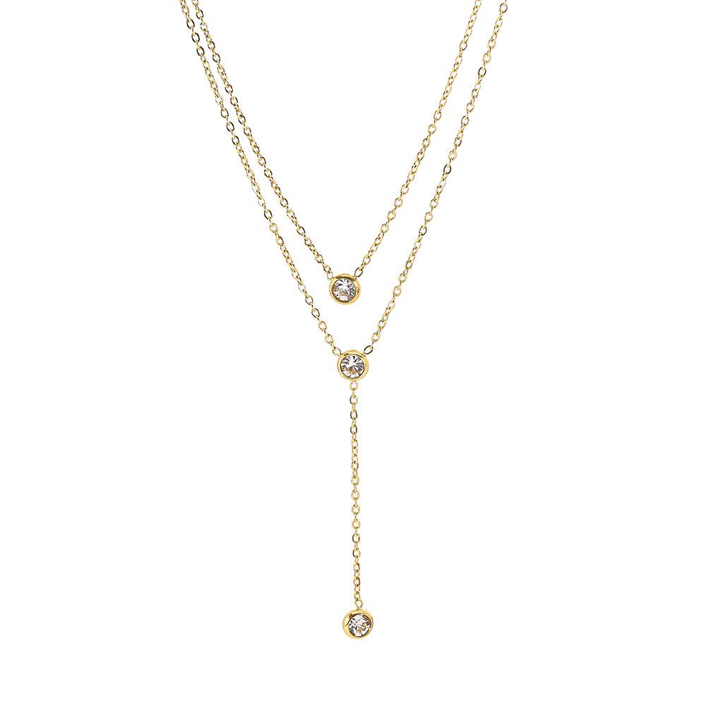 Elegant Minimalist Double-Layer Diamond Tassel Necklace – High-End Titanium Steel Clavicle Chain for Women