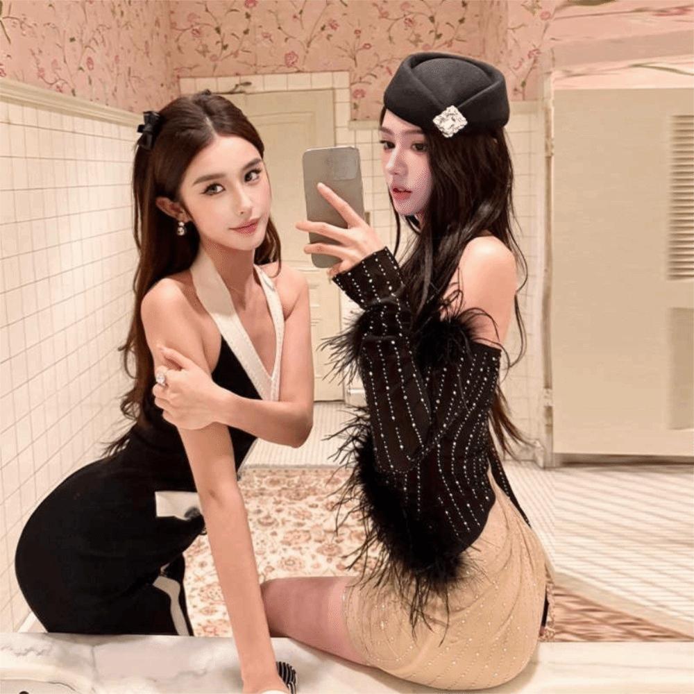 Flat-top Wool Beret Hat Rhinestone Flight Attendant Hat Fashion Topper Hat  Cocktail Party