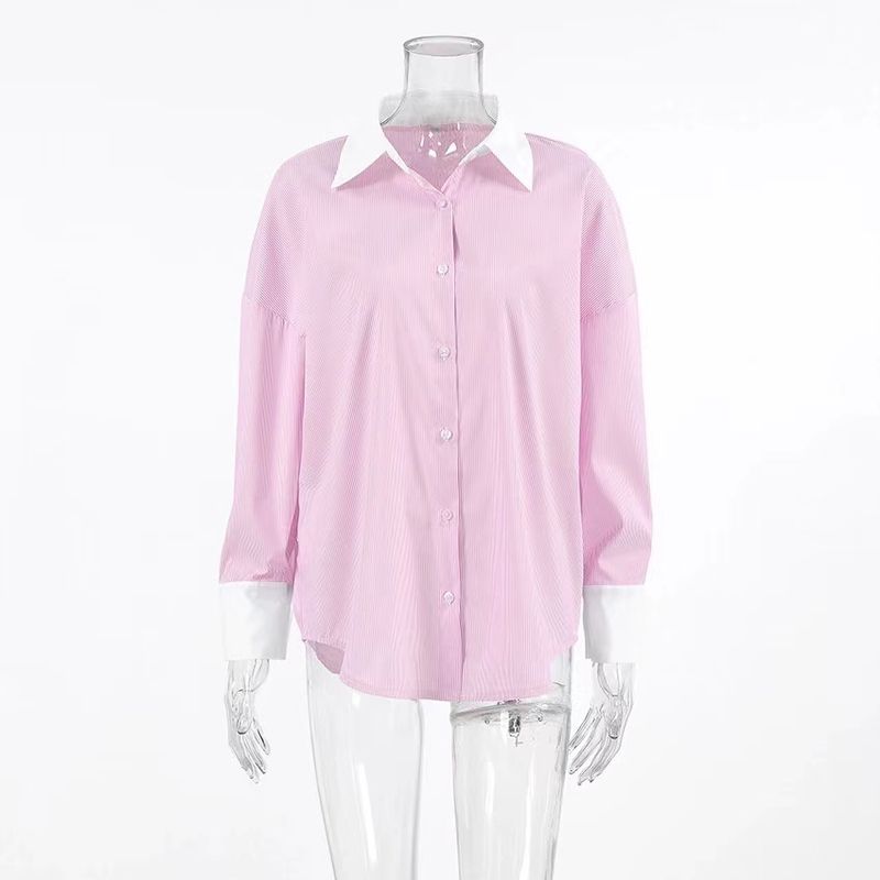 

Fashion Contrast Color Striped All-Matching Loose Casual Shirt Street Long Sleeves Tops Striped Loose Shirt Stripes S