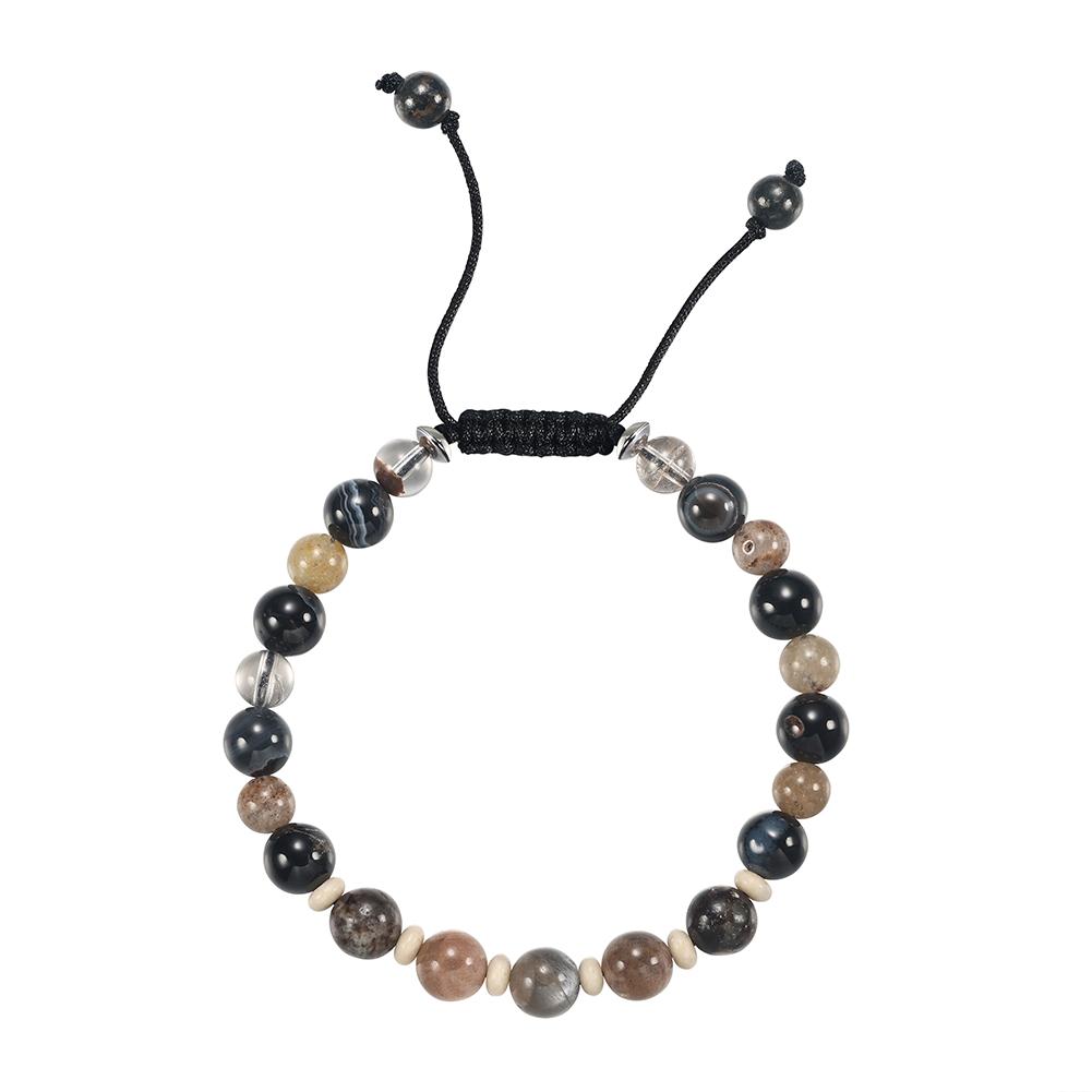 

EFFIE QUEEN Original Natural Black Stone Bracelets 8mm Round Beaded Adjustable Fashion Quartz Crystal Wrist Jewelry Gift GMB83