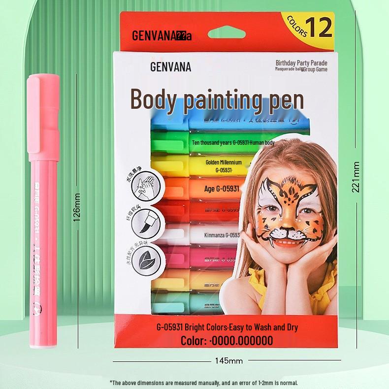 Washable 12-Color Body Paint Pen Set for Halloween, Concerts & Face Painting