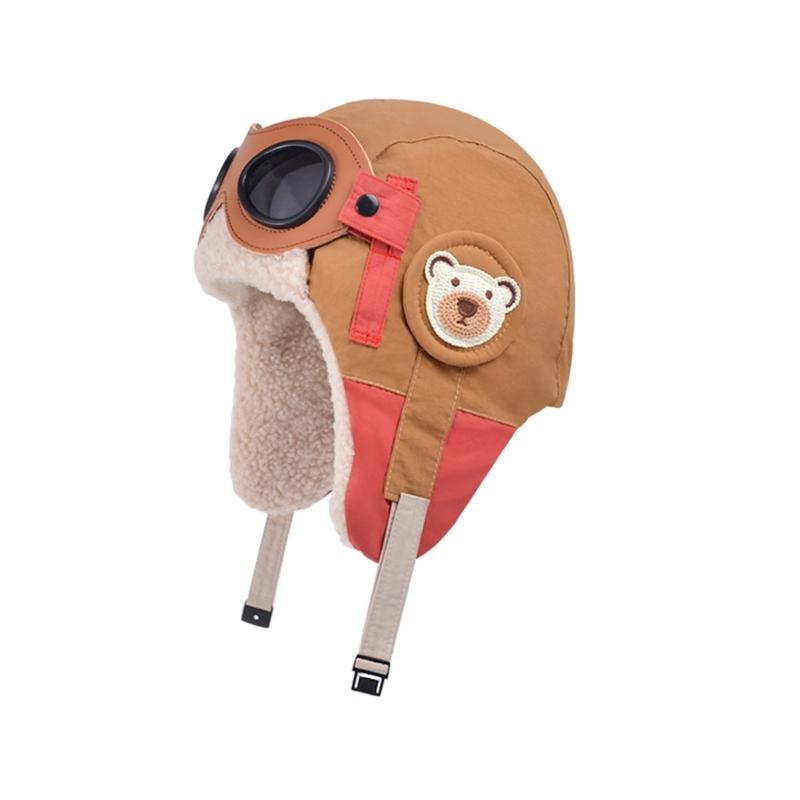 

Soft Fleece Infant Pilot Cap With Built In Glasses Windproof Ear Cover Warm Hat For Cold Weather Protections хакі