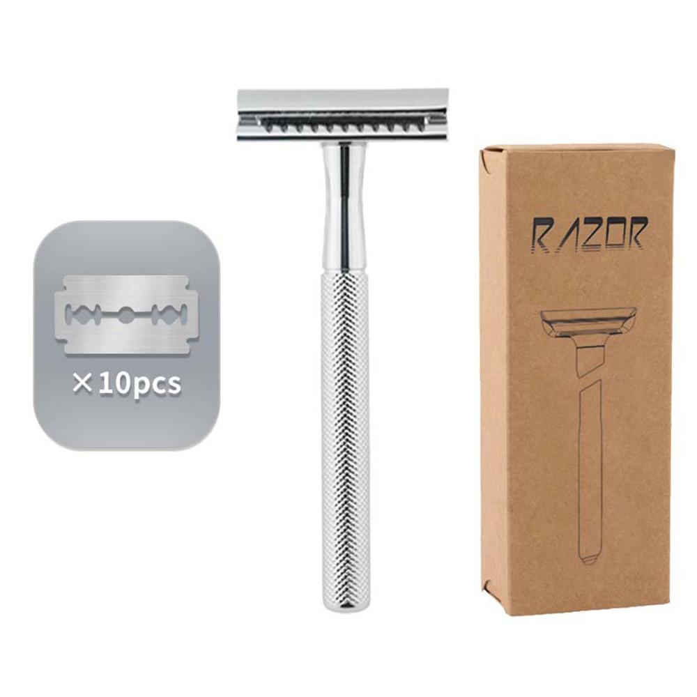 Мужская ручная винтажная бритва Эргономичная металлическая двусторонняя бритва с 10 сменными лезвиями