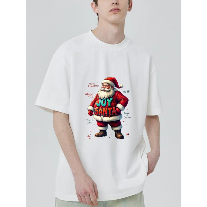 Christmas T-Shirt Black Santa Claus Joy Santa Print for Holiday Celebration