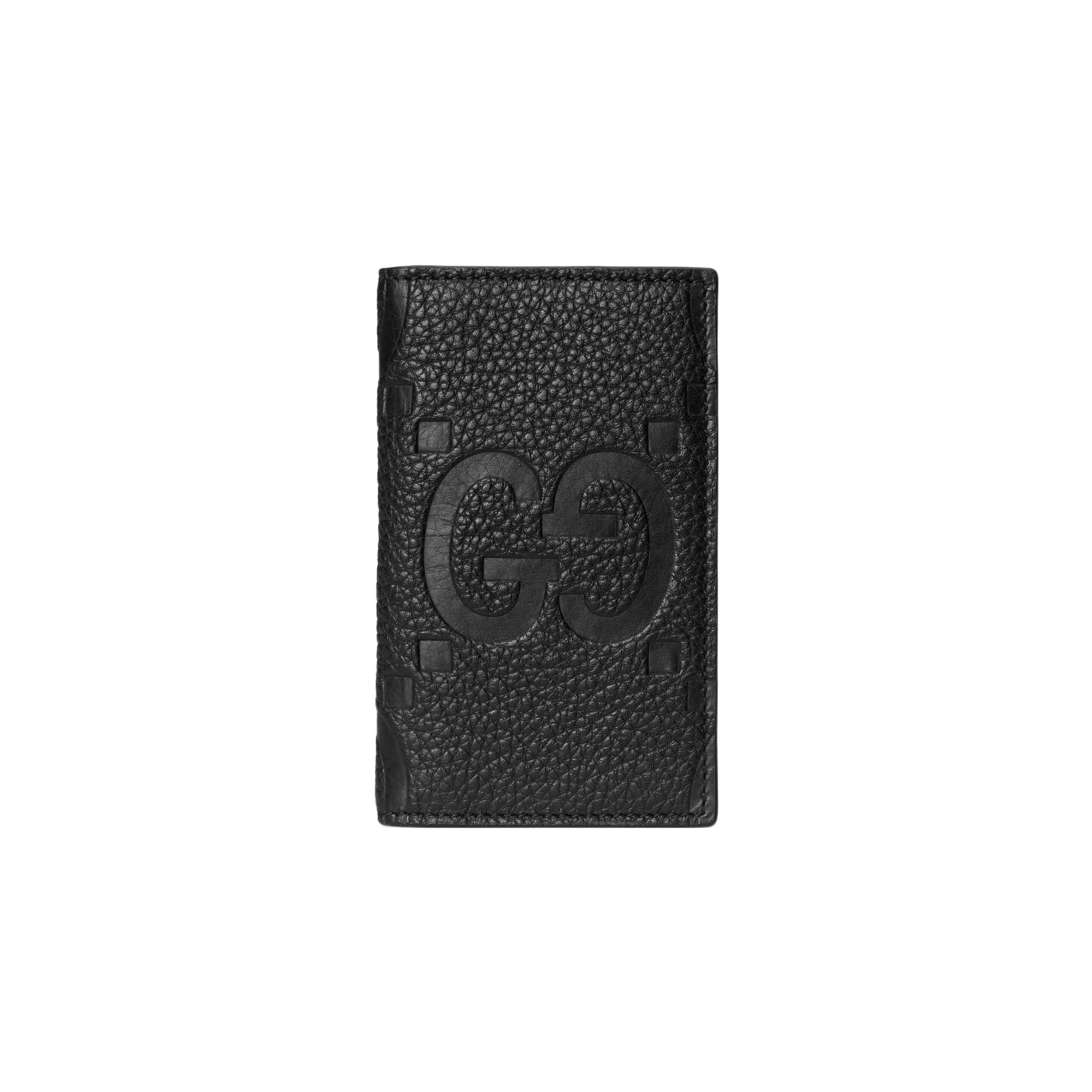 Gucci Double G Logo Embossed Flap Leather Card Holder Large Men Card Holder Black 739478-AABY0-1000 Gift Set(Basic Set+Box+Shopping Bag)
