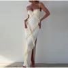 Sexy Lace Sling Long Dress Women Ruffle Spliced High Waist Sleeveless Halter Dresses Spring Summer Lady Vestidos