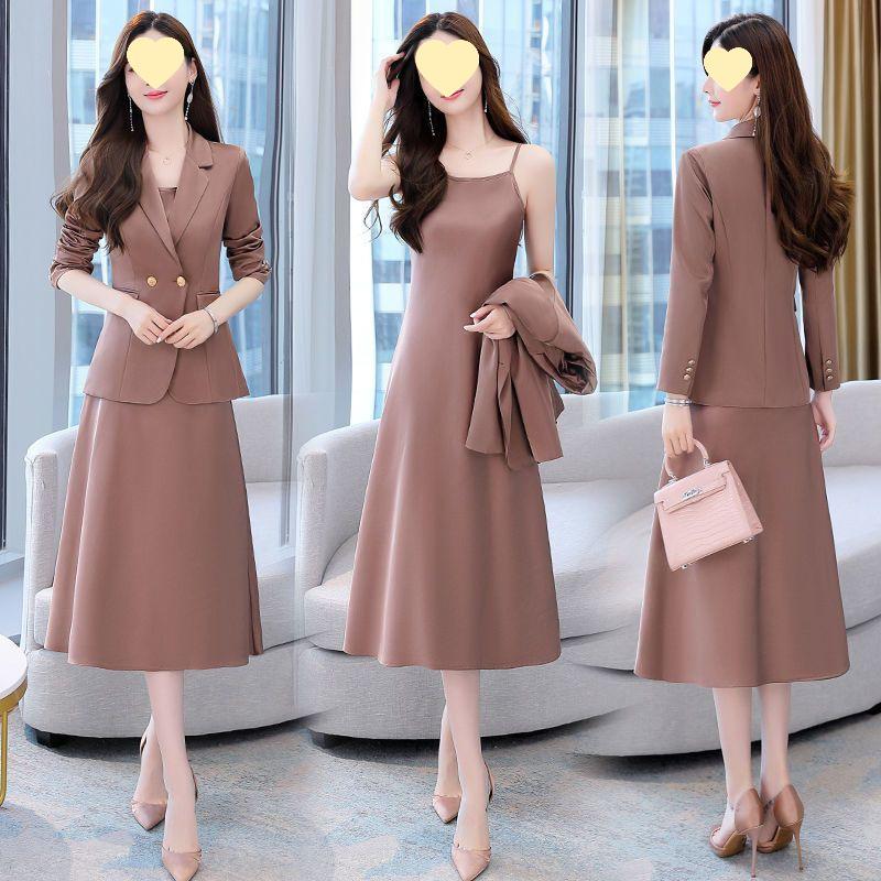 Autumn 2025 Slimming Two-Piece Sling Dress & Suit Set for Women