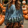 Women's Halloween Print Neck Pullover Sweatshirt, Long Sleeve Casual Fashion Top