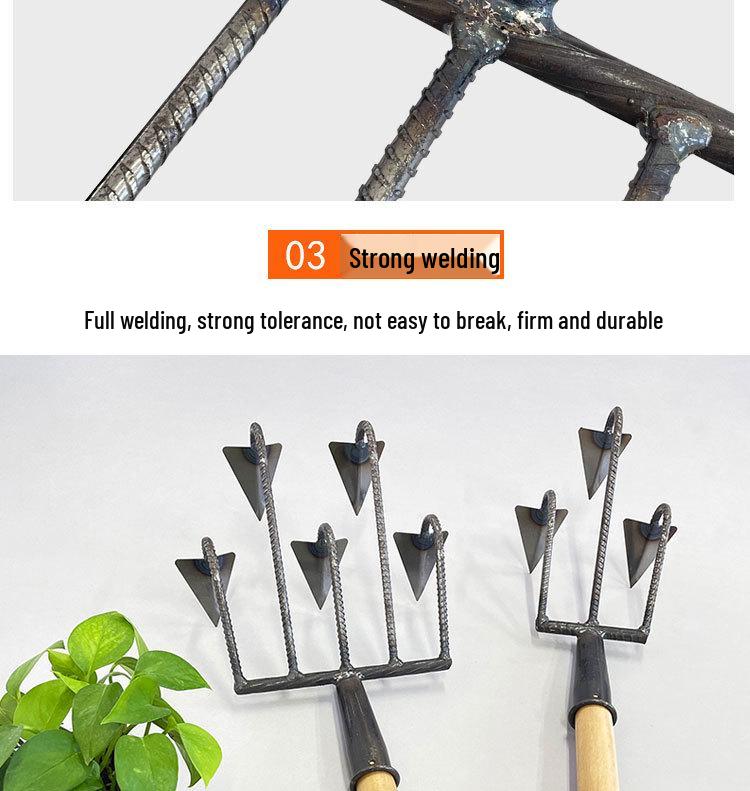Multi-Functional Garden Rake Hoe with Three and Five-Tooth Soil Loosening Tools for Planting and Weeding