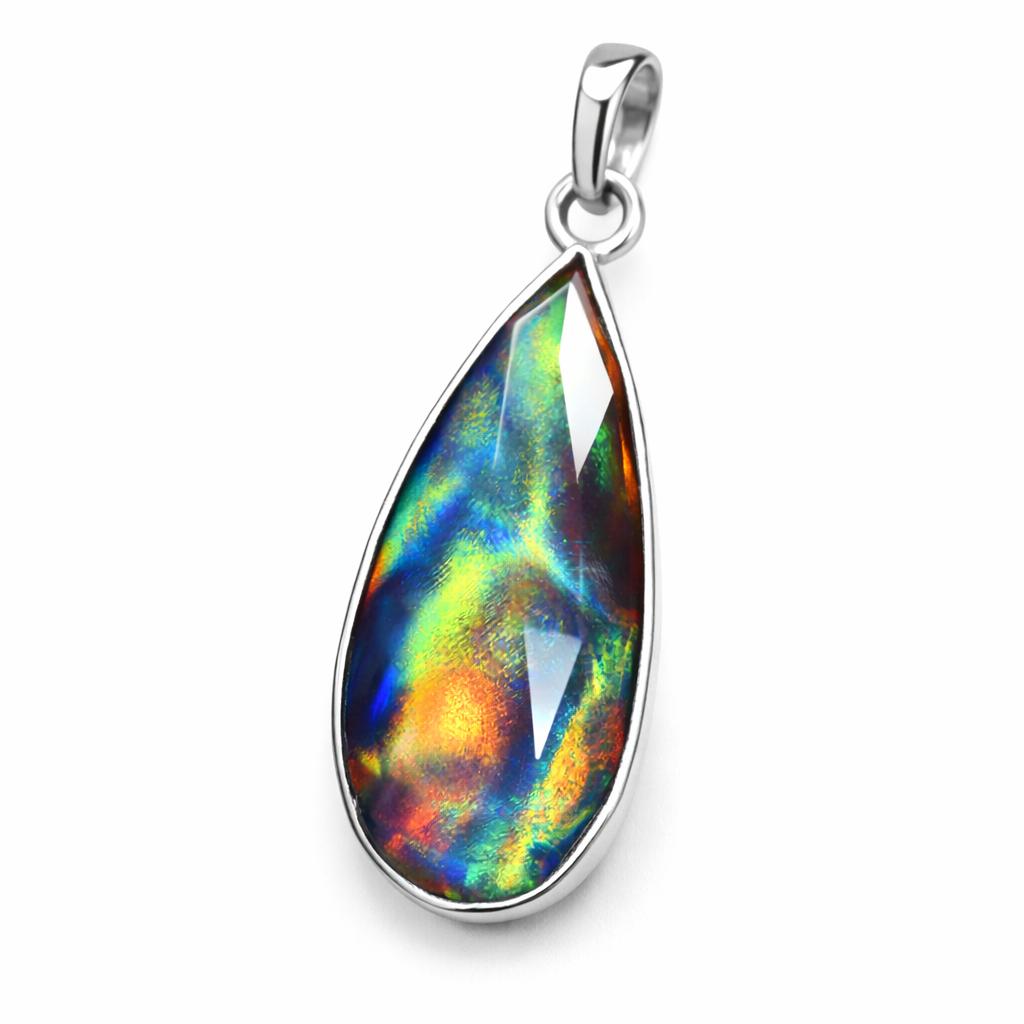 ZERTIFIZIERTER Natürlicher Opal 22 Karat Tropfen 925 Sterlingsilber Anhänger Schmuck