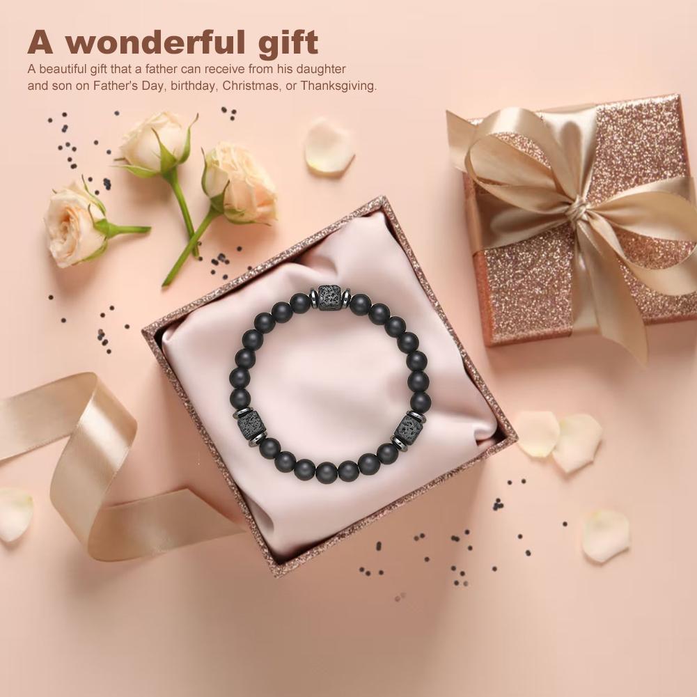 Fathers Day Gifts Matte Lava Rock Volcanic Stone Beads Bracelet with Love Card Natural Stone Beaded Bracelet Lava Rock Bracelet