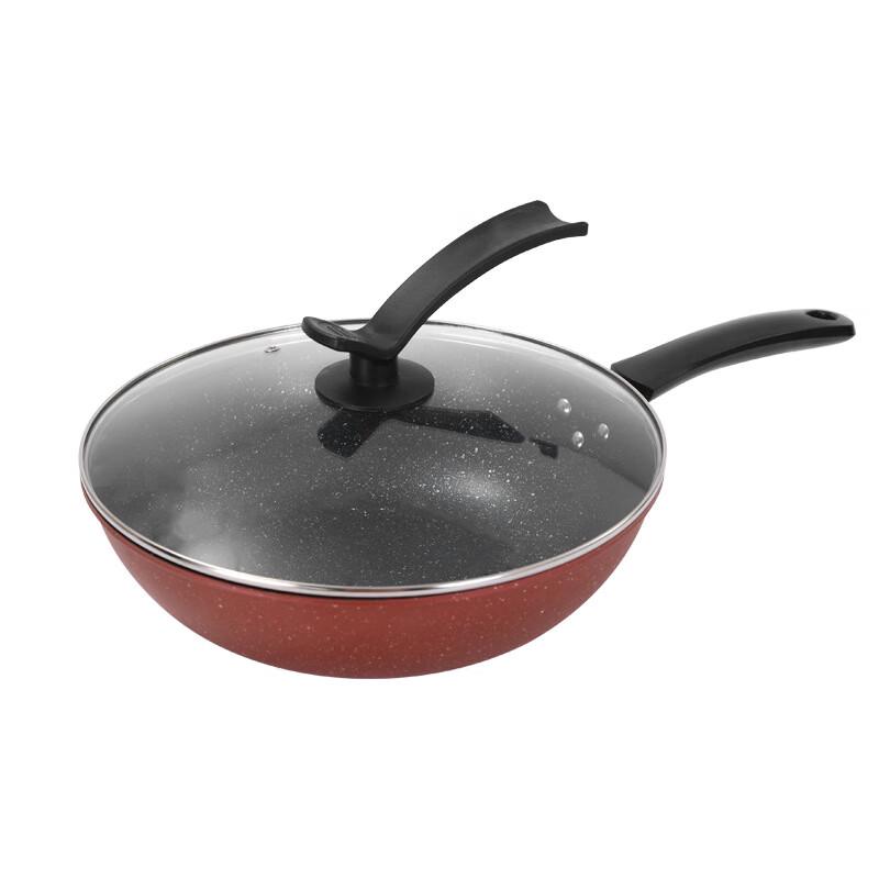 Aishiqi 30cm Red Maifan Stone Non-Stick Wok with Lid