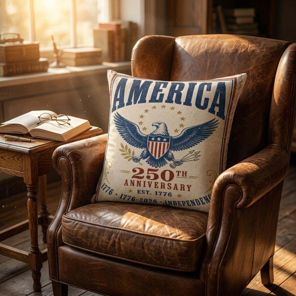 Vintage 250Th Anniversary Cushion With Zipper,Patriotic Eagle Design Independence Day Home Decor Pillow, 7 Sizes