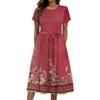 Women's Summer Fashion Round Neck Casual Plant Floral Print Short Sleeve Dress