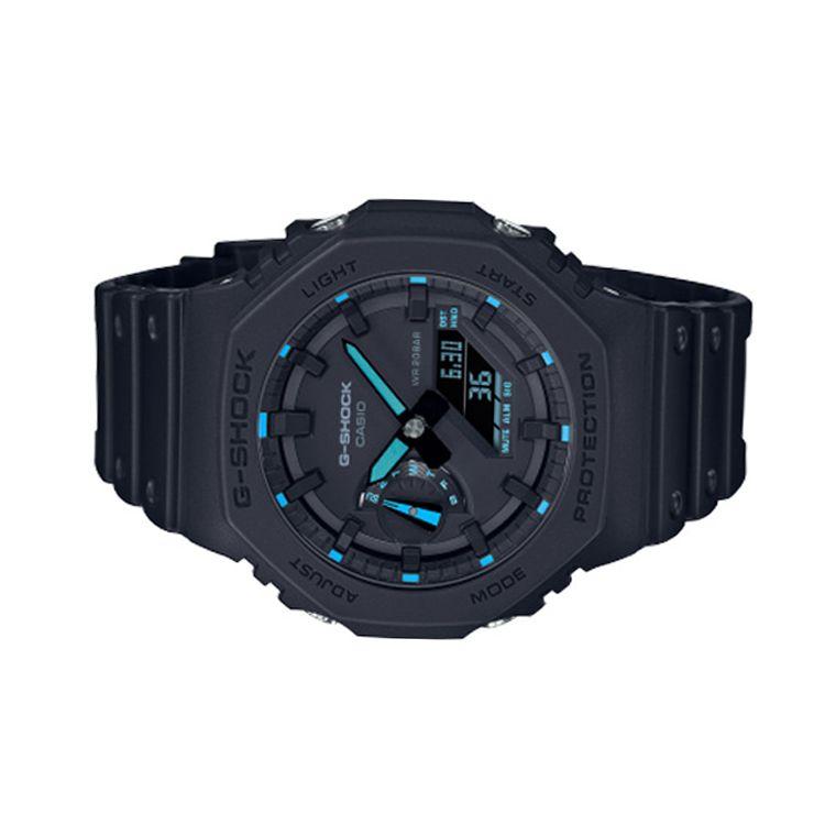 Casio G-Shock Dual Display Series Night Neon Classic Fashion Octagonal Trend Sports Quartz Movement Resin Strap Men watches Black GA-2100-1A2PR