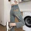 Women's High-Waisted Embroidered Slim-Fit Cigarette Jeans, Petite Cropped Straight-Leg, 2025 Spring/Autumn Collection.