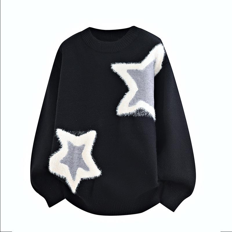 Autumn and Winter Geometric Contrasting Color Round Neck Men's Sweater Knitted Pullover Fashionable Casual Top
