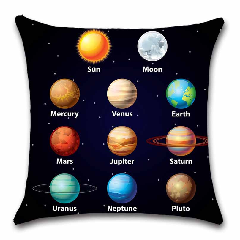 Eight Planets of the Solar System Kids Gift Printed Cushion Cover Chair Seat Sofa Decoration Home Decor Pillowcase