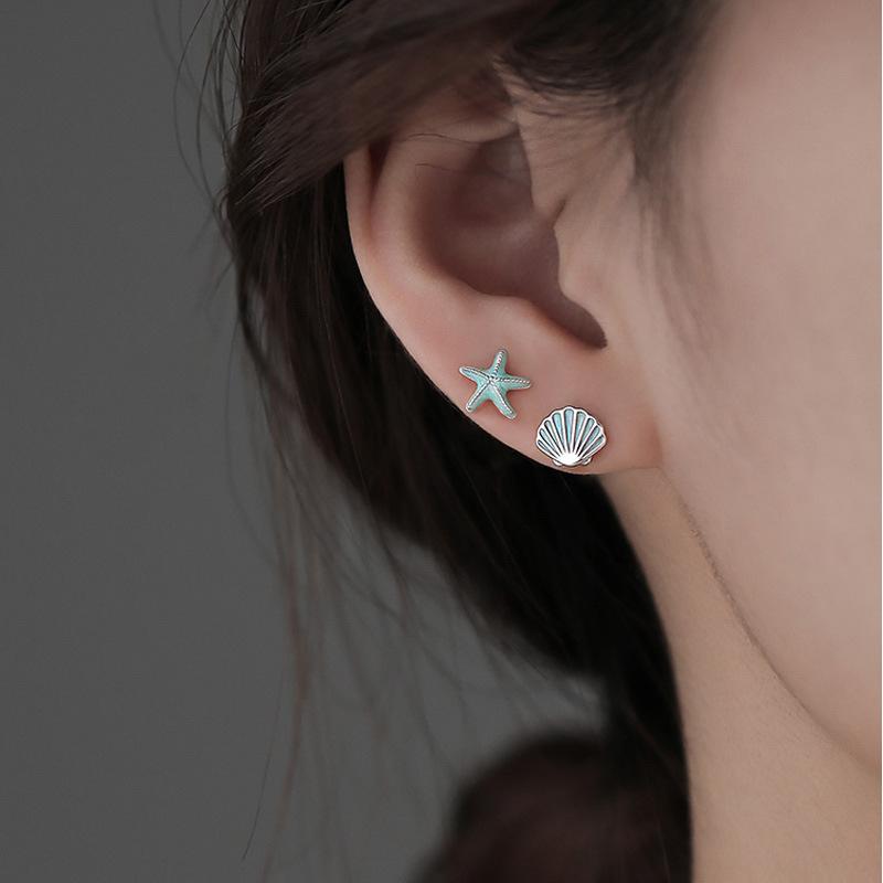 Starfish shell stud earrings female summer tide niche design sense asymmetry exquisite simple temperament ear jewelry