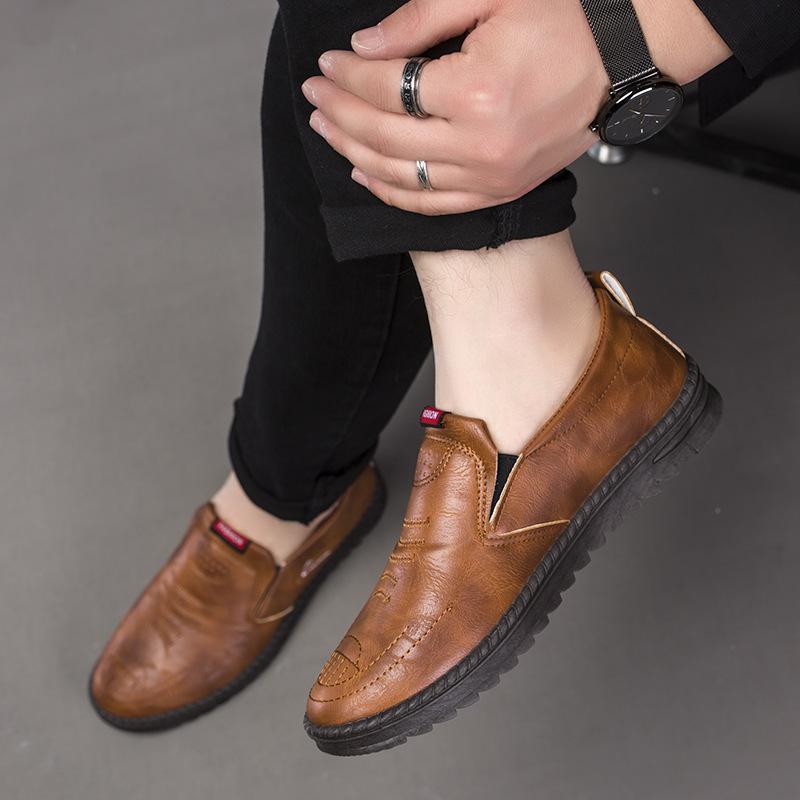 Autumn New Small Leather Shoes Soft Bottom Soft Surface Casual Doudou Shoes Men's Korean Version Trendy Driving Shoes Breathable