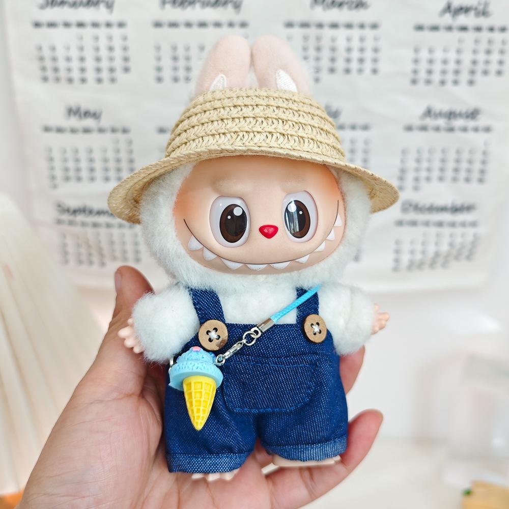 17cm Canvas Clothing, First and Second Generation, Labubu Clothing, Vinyl Doll Decoration, Pendant Clothing, Overalls, Doll Set Hat